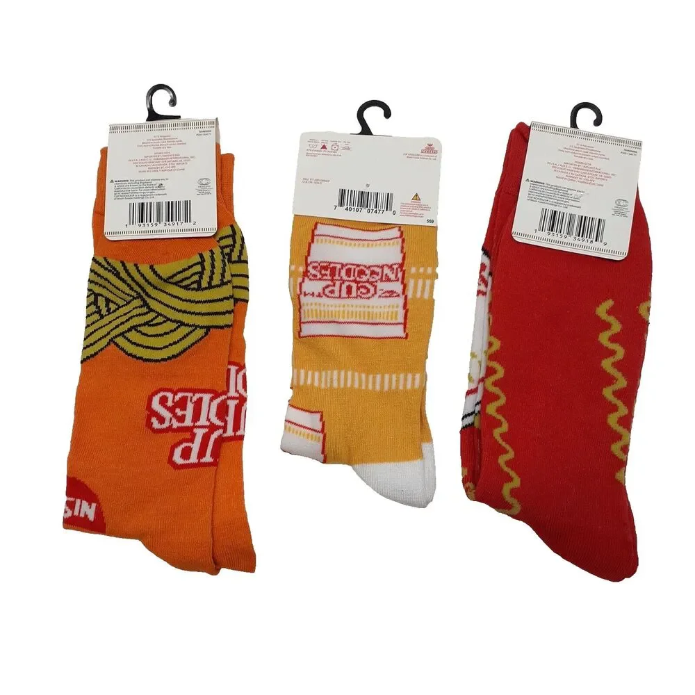 Nissin Cup Noodles Food Novelty 3 Pair Mens Adult Size 6-12 Socks NWT